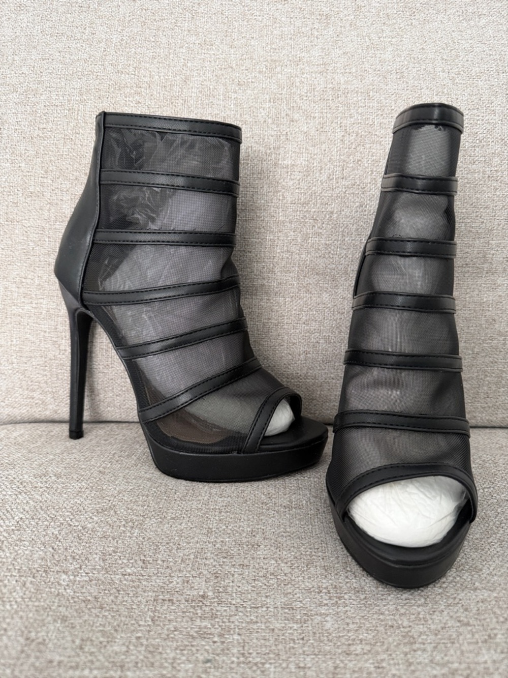 NEW! Black Mesh Peep-Toe Platform Stiletto Ankle Boots